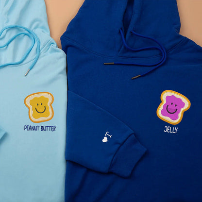 Peanut Butter and Jelly Couple Hoodies - Custom Embroidered Matching Sweatshirts