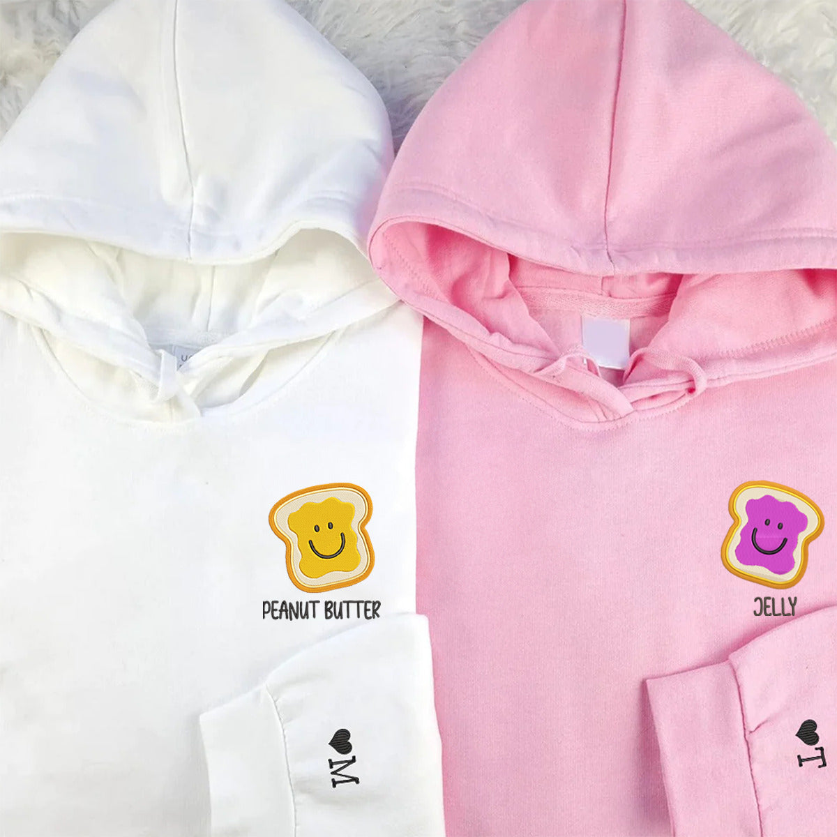 Peanut Butter and Jelly Couple Hoodies - Custom Embroidered Matching Sweatshirts