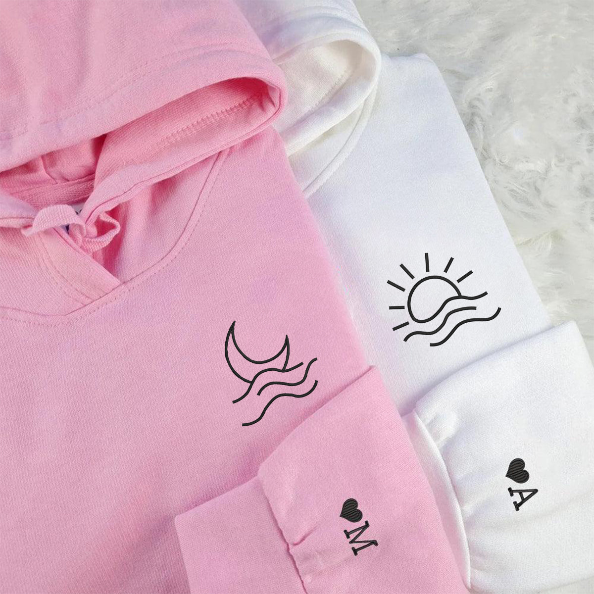 Moon and Sun Couple Hoodie Set - Personalized Custom Embroidered Sweatshirts