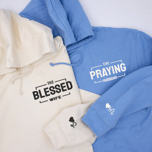 The Praying Husband Matching Couples Hoodie - Custom Embroidered Sweatshirts