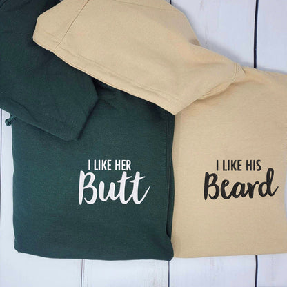 I Like His Beard Matching Hoodies - Personalized Custom Embroidered Couple Sweatshirts