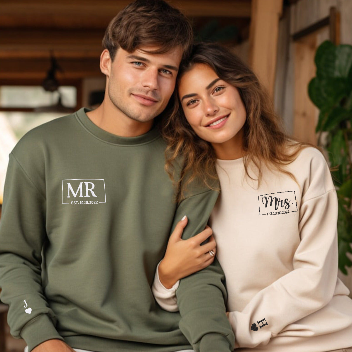 Mr. & Mrs. Matching Hoodies for Couples - Custom Embroidered Sweatshirt Set