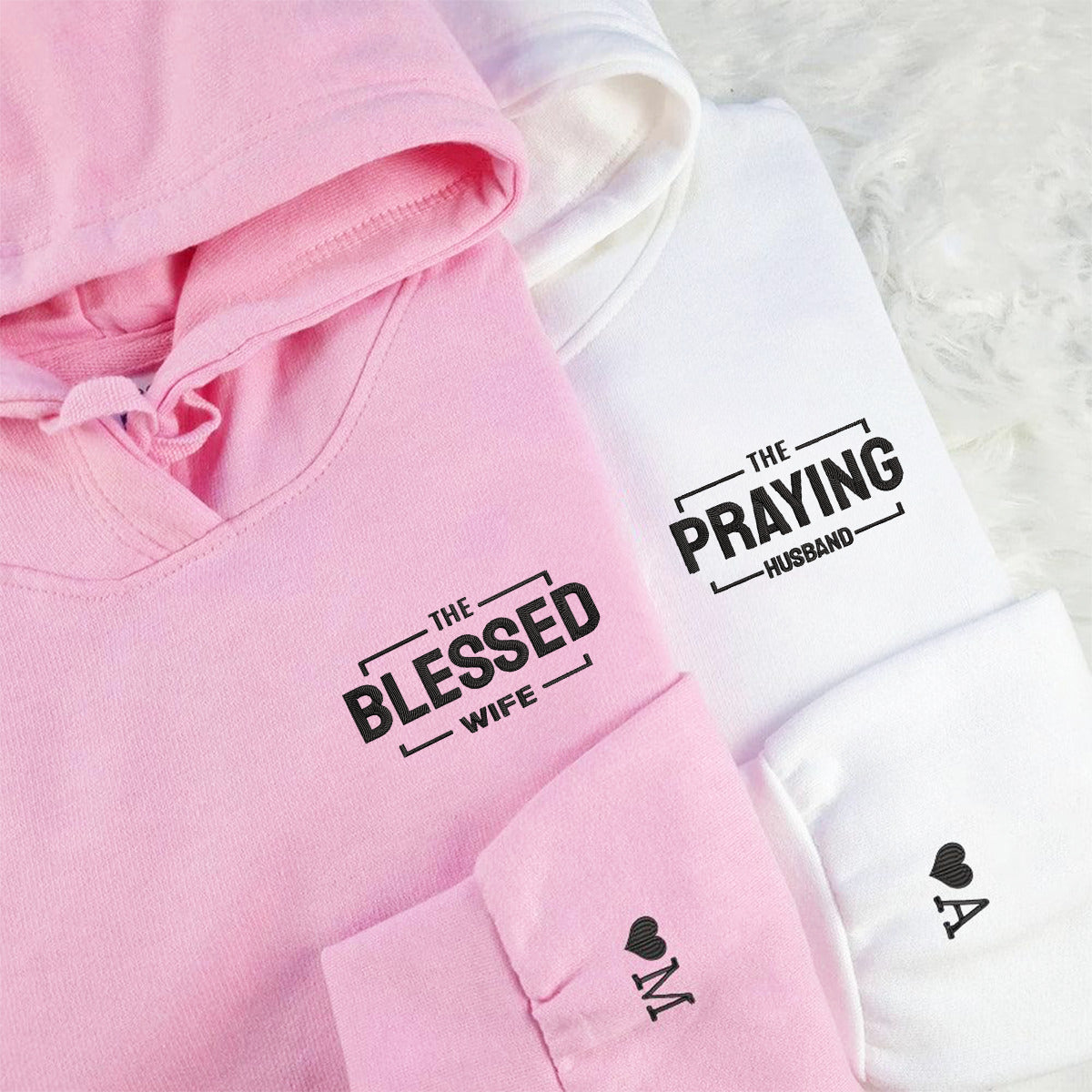 The Praying Husband Matching Couples Hoodie - Custom Embroidered Sweatshirts