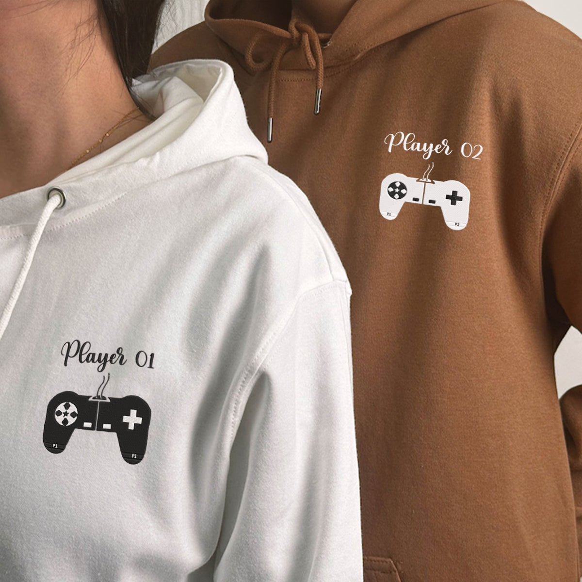 Player 1 and Player 2 Matching Hoodies - Personalized Embroidered Couple Sweatshirt Set