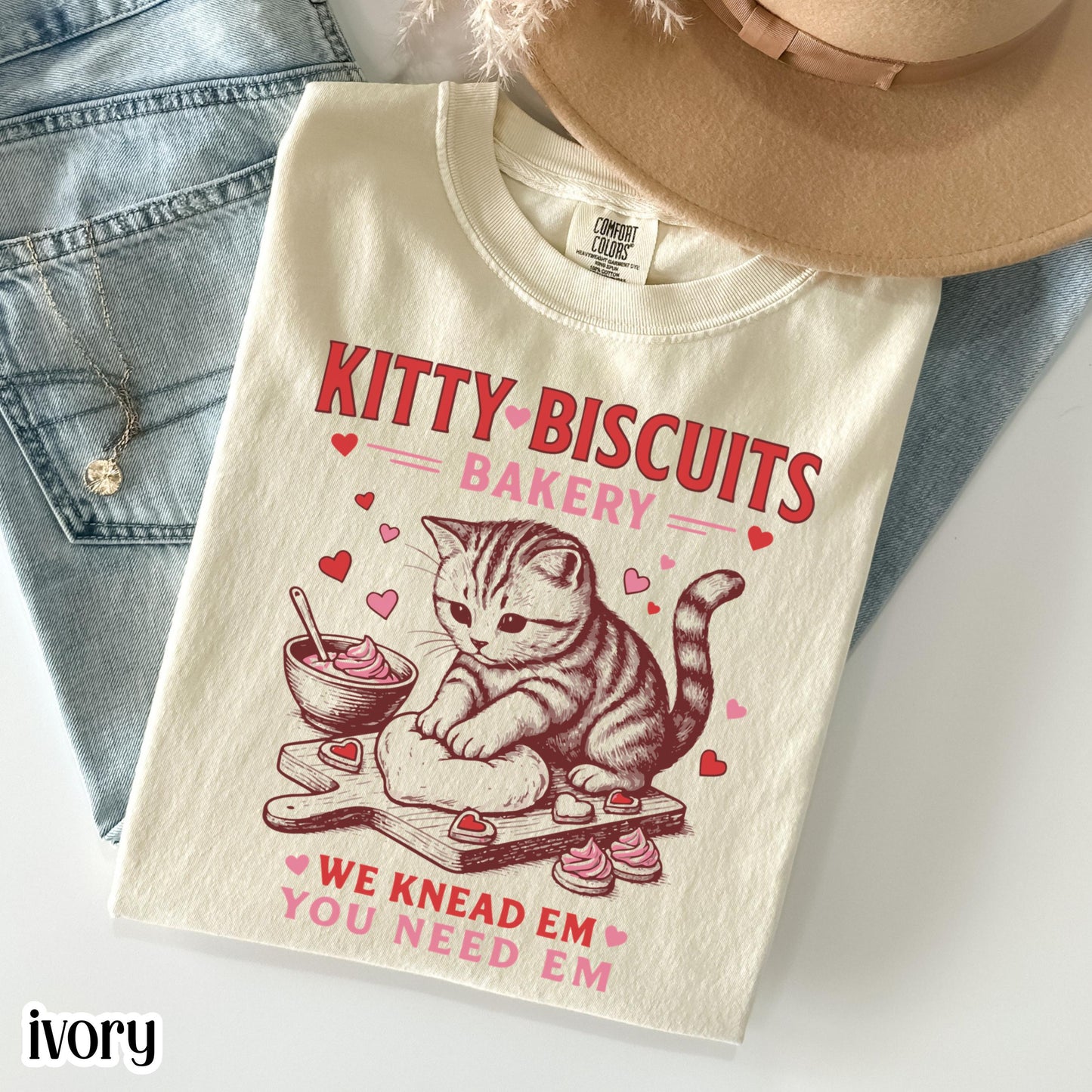 Valentine’s Day Baking Cat Graphic T-Shirt – Cute Kitty Biscuit Tee for Cat Lovers