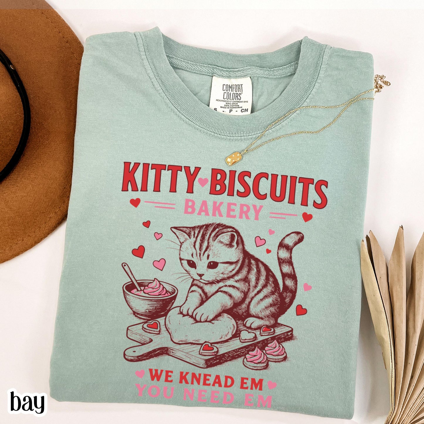 Valentine’s Day Baking Cat Graphic T-Shirt – Cute Kitty Biscuit Tee for Cat Lovers