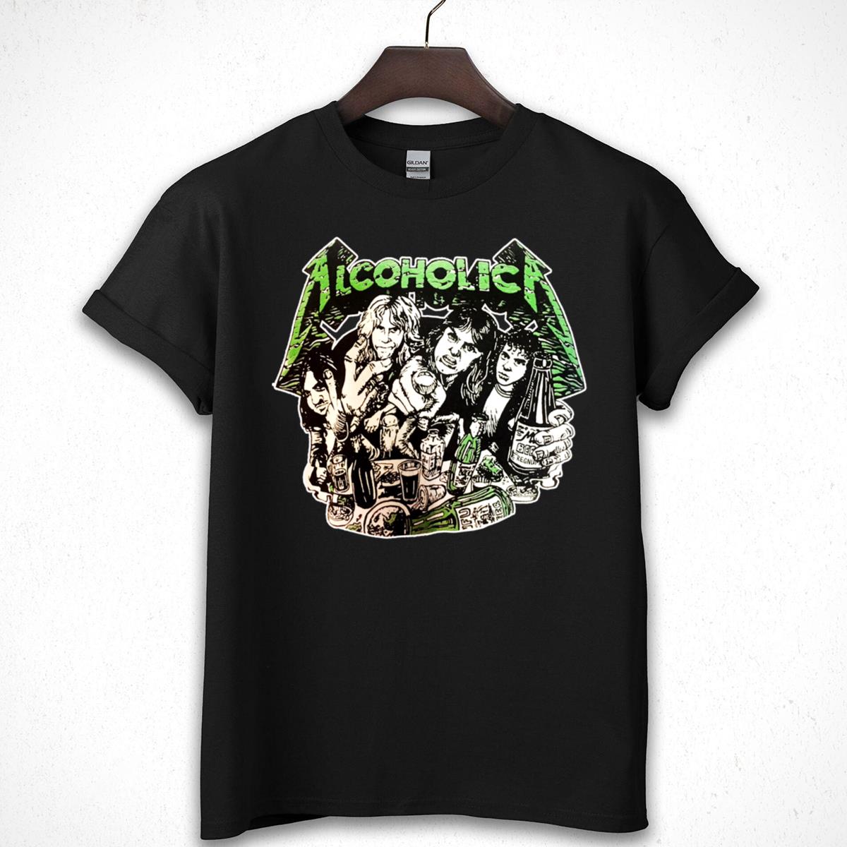 Alcoholica Vintage 80s Heavy Metal Band Fan Retro Black Unisex T-Shirt