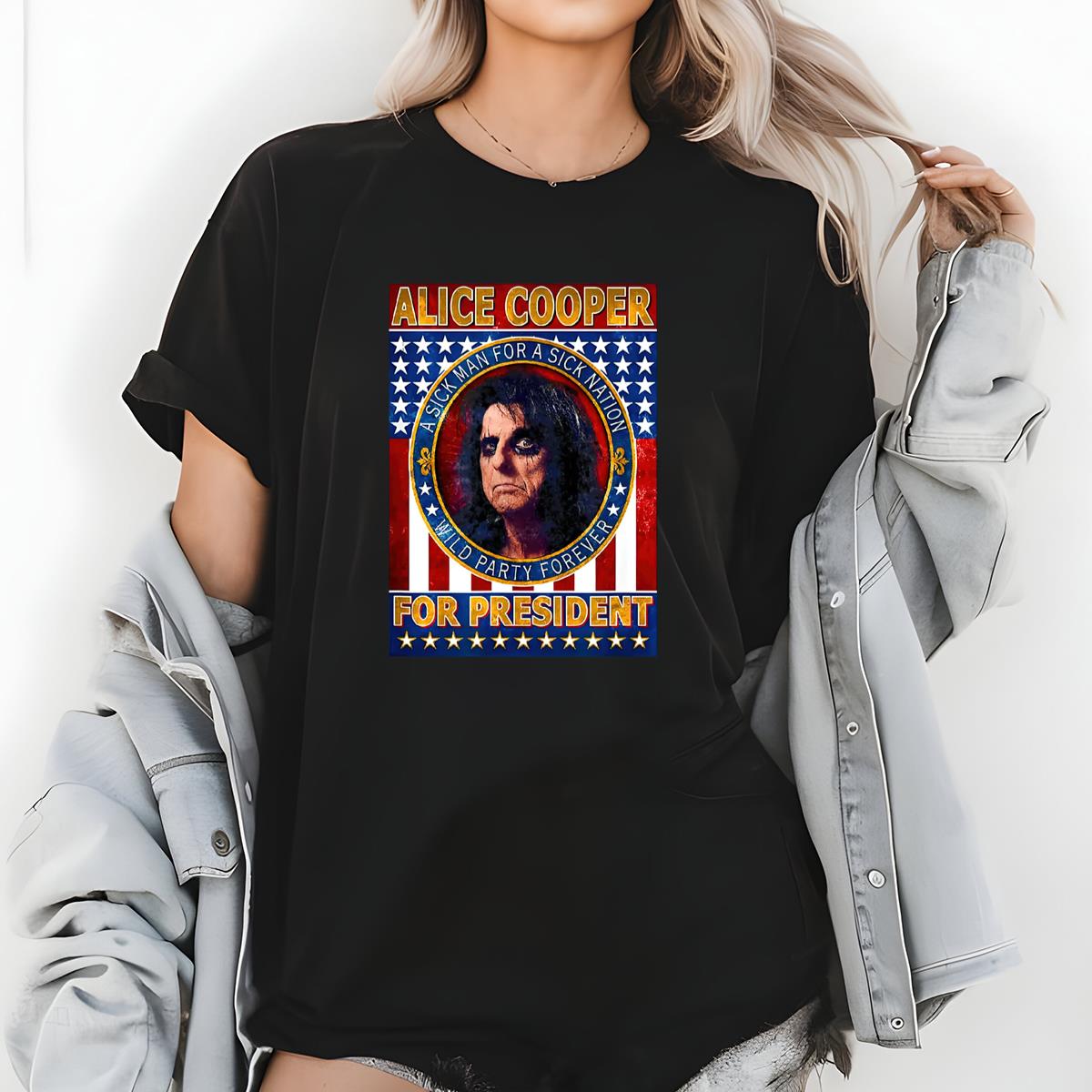 Alice Cooper Vintage 70s Rock Band For President A Sick Man A Sick Nation Official Fan Unisex T-Shirt