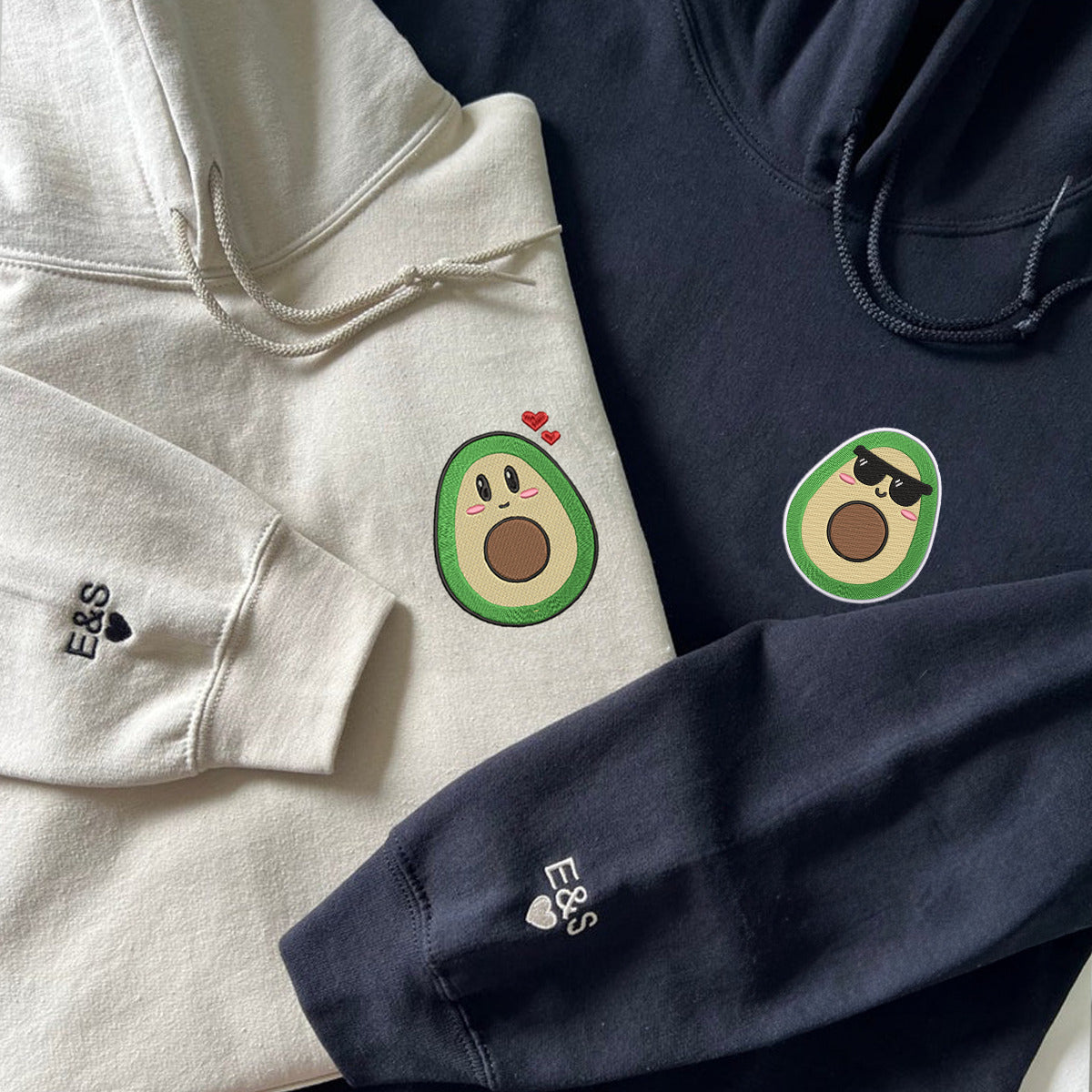 Cute Avocado Matching Hoodies for Couples - Custom Embroidered Couple Sweatshirts