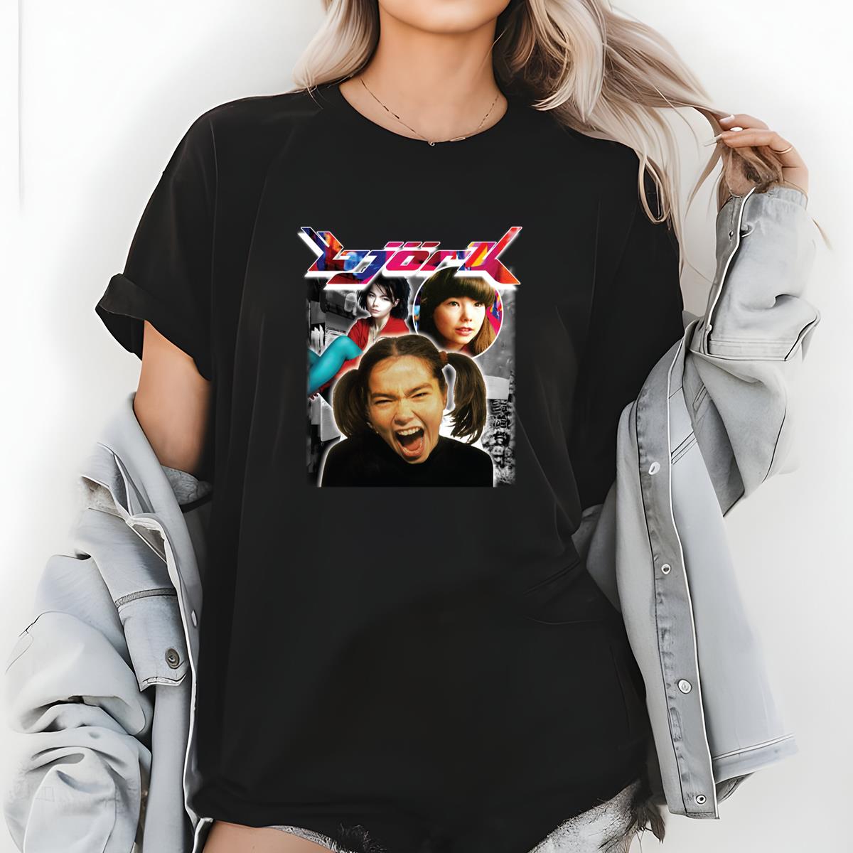 Bjork Vintage 90s Alternative Rock Band Fan Crewneck Black Unisex T-Shirt