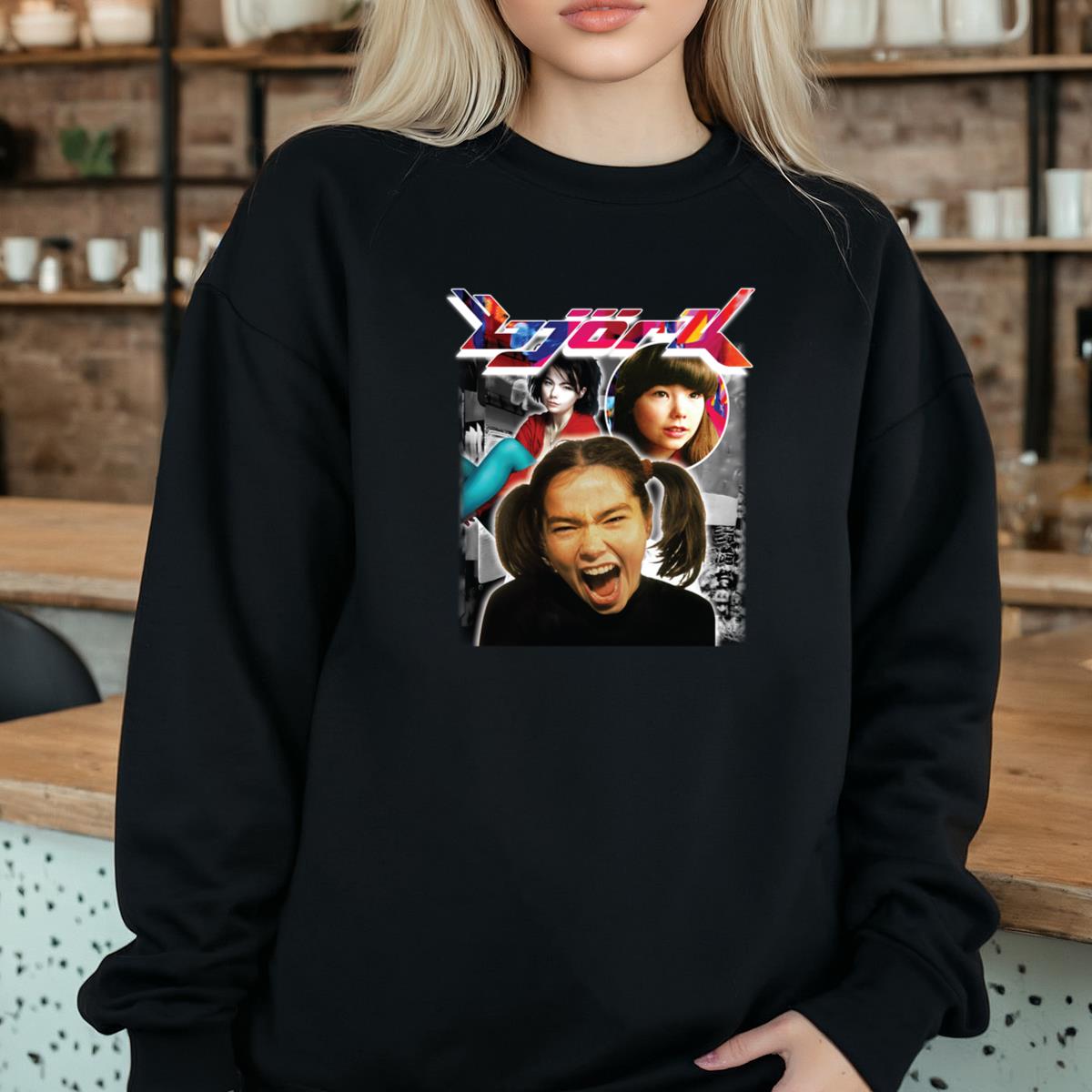 Bjork Vintage 90s Alternative Rock Band Fan Crewneck Black Unisex T-Shirt
