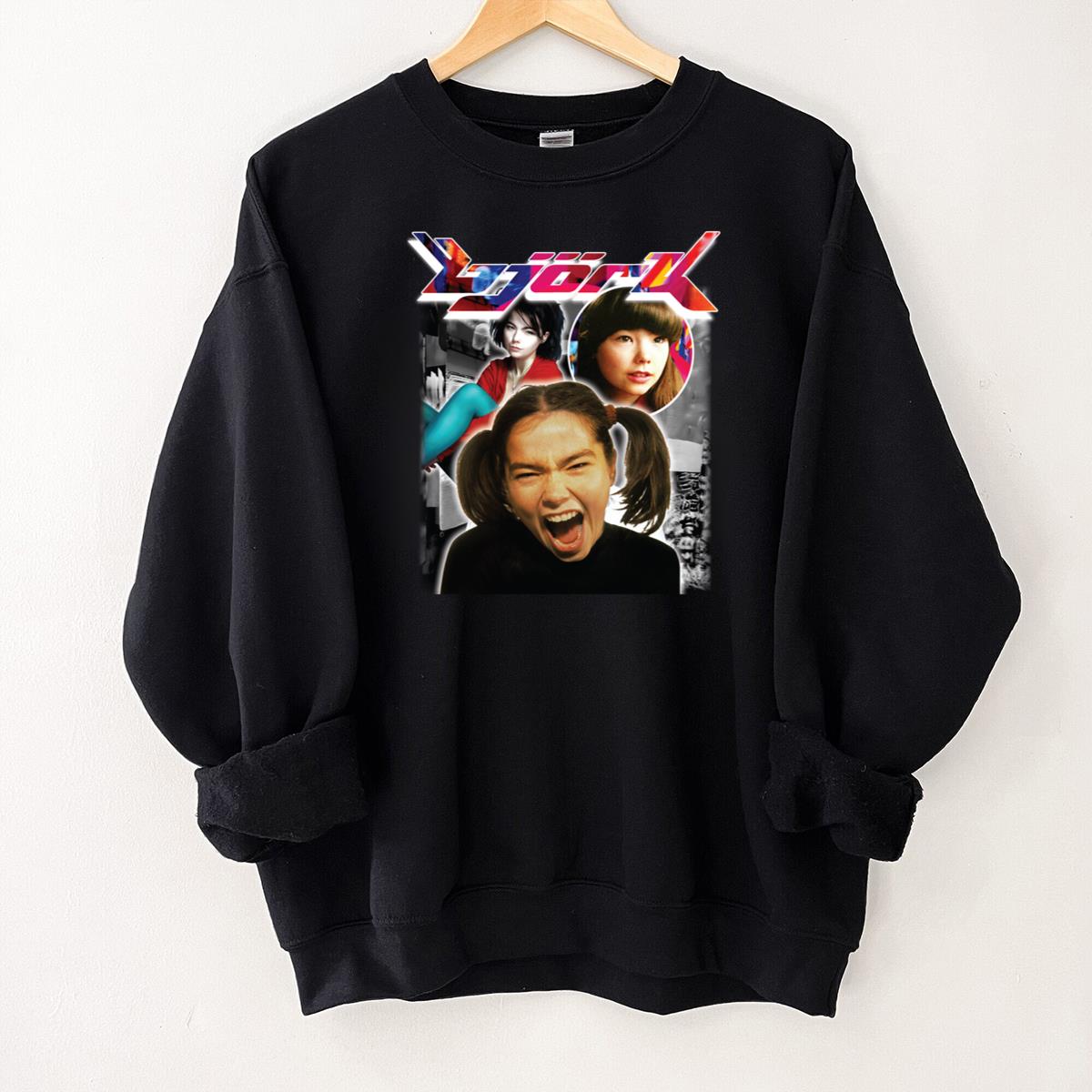 Bjork Vintage 90s Alternative Rock Band Fan Crewneck Black Unisex T-Shirt
