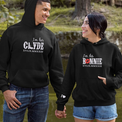 His Bonnie Her Clyde Matching Hoodies with Roman Numerals - Custom Embroidered Sweatshirts