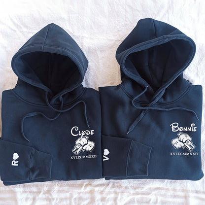 Bonnie and Clyde Matching Hoodies with Roman Numerals - Custom Embroidered Sweatshirts