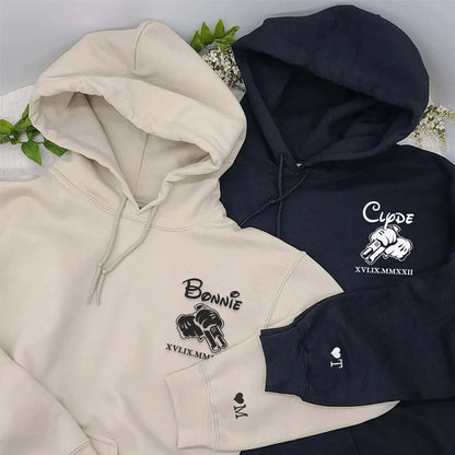 Bonnie and Clyde Matching Hoodies with Roman Numerals - Custom Embroidered Sweatshirts