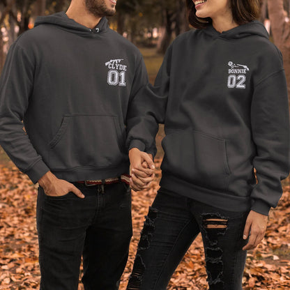 Bonnie and Clyde Varsity Hoodies or Sweatshirts - Custom Embroidered Couple Set