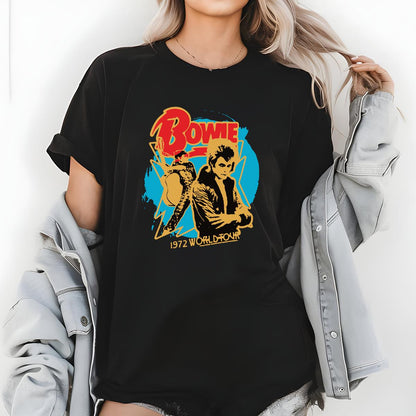 Bowie Vintage 1972 World Tour Retro Music Band Official Fan Black Unisex T-Shirt