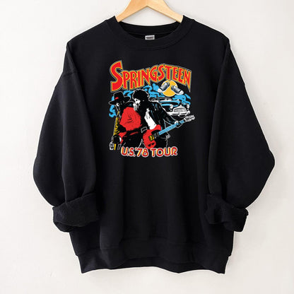 Bruce Springsteen Vintage 70s Tour Official Fan Crewneck Shirt Black Unisex