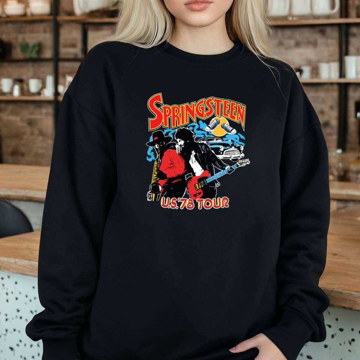 Bruce Springsteen Vintage 70s Tour Official Fan Crewneck Shirt Black Unisex