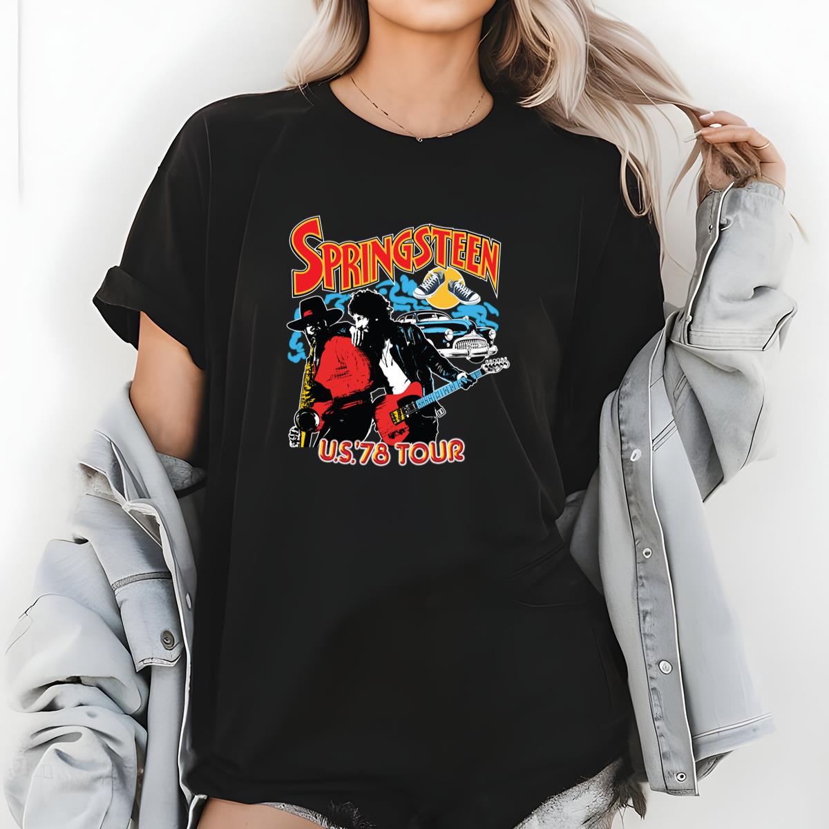 Bruce Springsteen Vintage 70s Tour Official Fan Crewneck Shirt Black Unisex