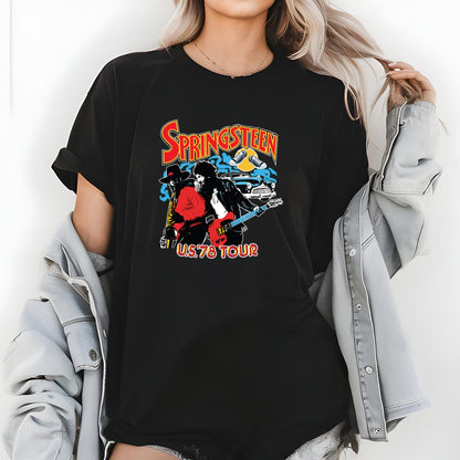 Bruce Springsteen Vintage 70s Tour Official Fan Crewneck Shirt Black Unisex