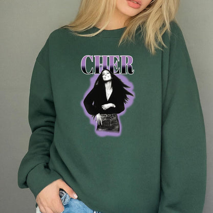 Cher Vintage 70s Pop Icon Retro Purple Outline Unisex T-Shirt
