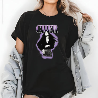 Cher Vintage 70s Pop Icon Retro Purple Outline Unisex T-Shirt