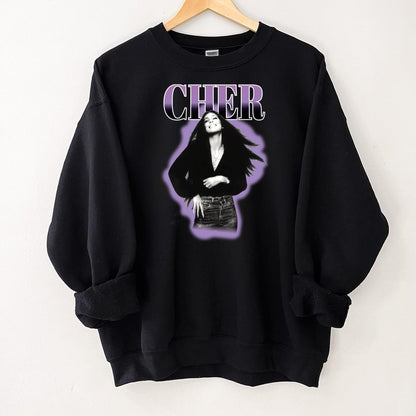 Cher Vintage 70s Pop Icon Retro Purple Outline Unisex T-Shirt