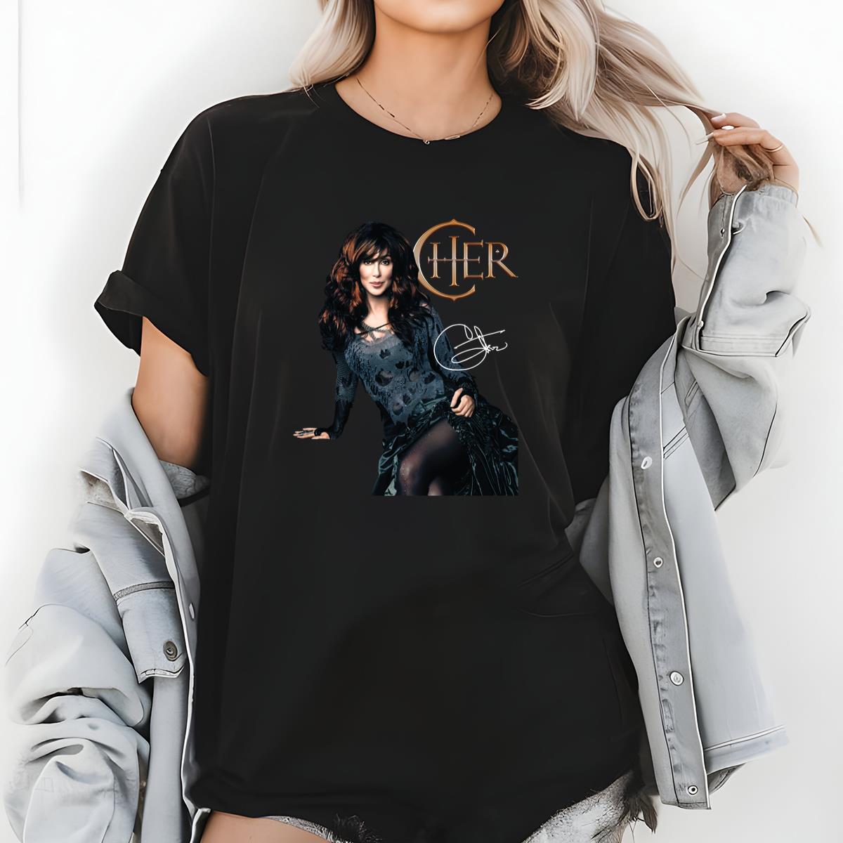 Cher Vintage 70s Singer Signature Official Fan Black Unisex T-Shirt