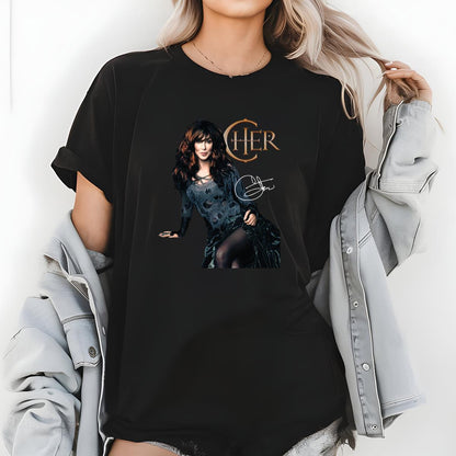 Cher Vintage 70s Singer Signature Official Fan Black Unisex T-Shirt