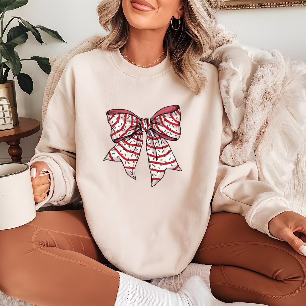 Christmas Comfort Colors Holiday Festive Bow Graphic Tee Womens Sweatshirt