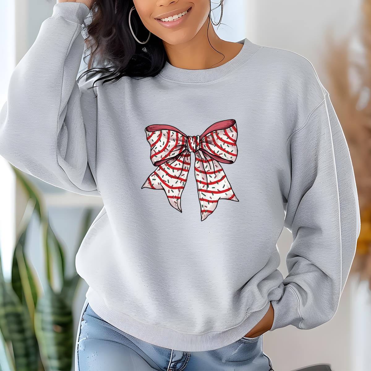 Christmas Comfort Colors Holiday Festive Bow Graphic Tee Womens Sweatshirt