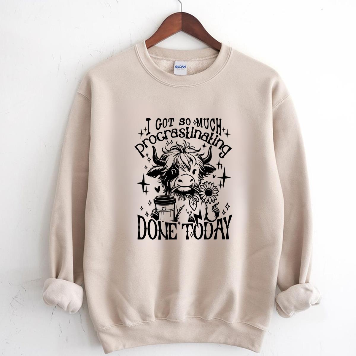 Coffee Lover Highland Cow Funny Procrastination Heifer Vintage Retro Unisex T-Shirt