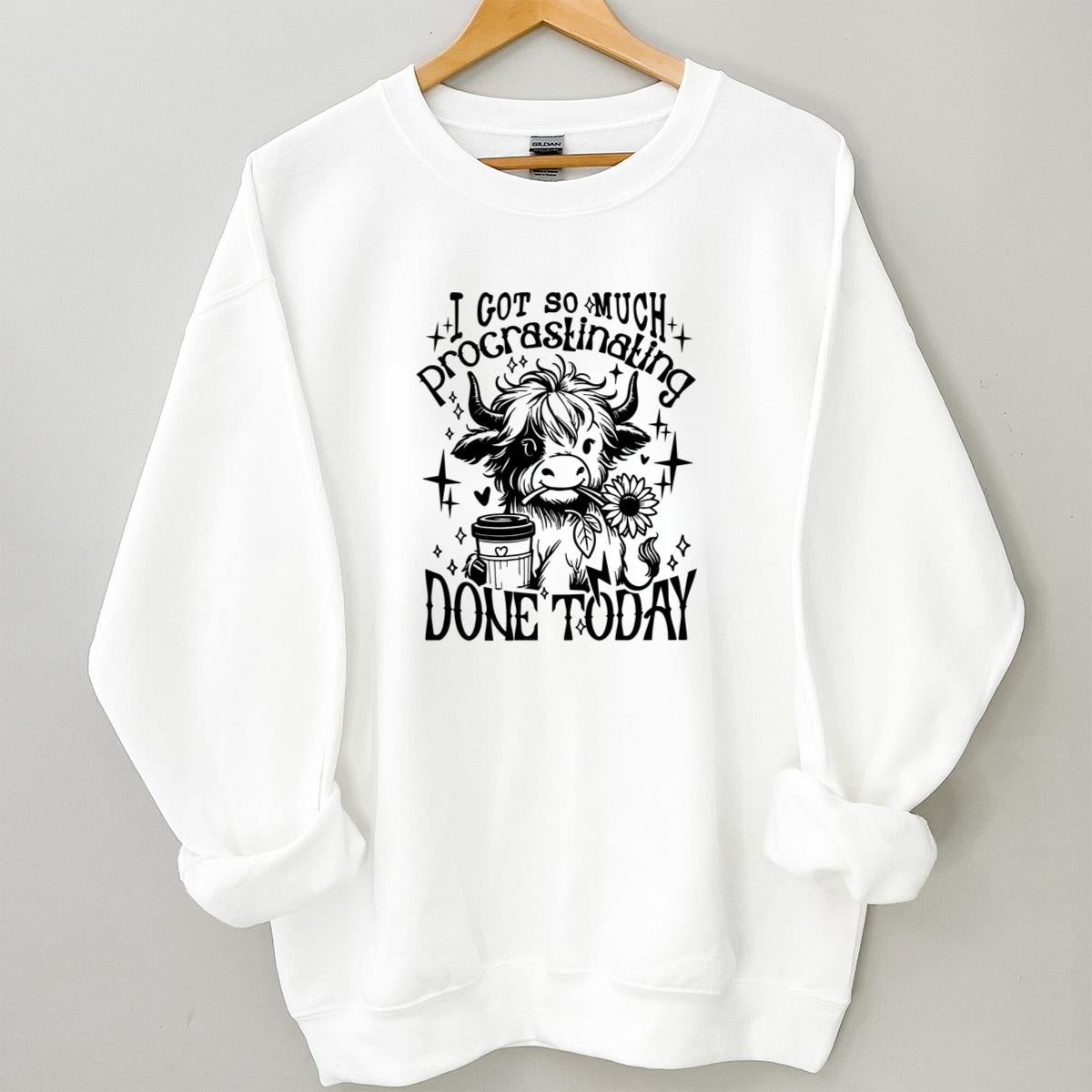 Coffee Lover Highland Cow Funny Procrastination Heifer Vintage Retro Unisex T-Shirt