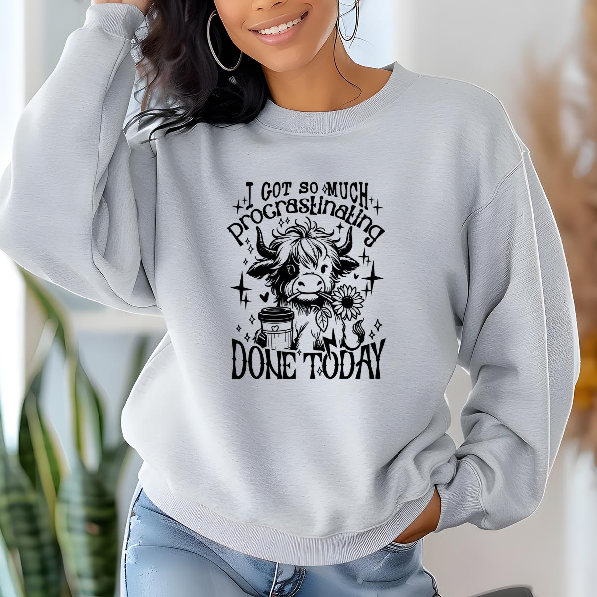 Coffee Lover Highland Cow Funny Procrastination Heifer Vintage Retro Unisex T-Shirt