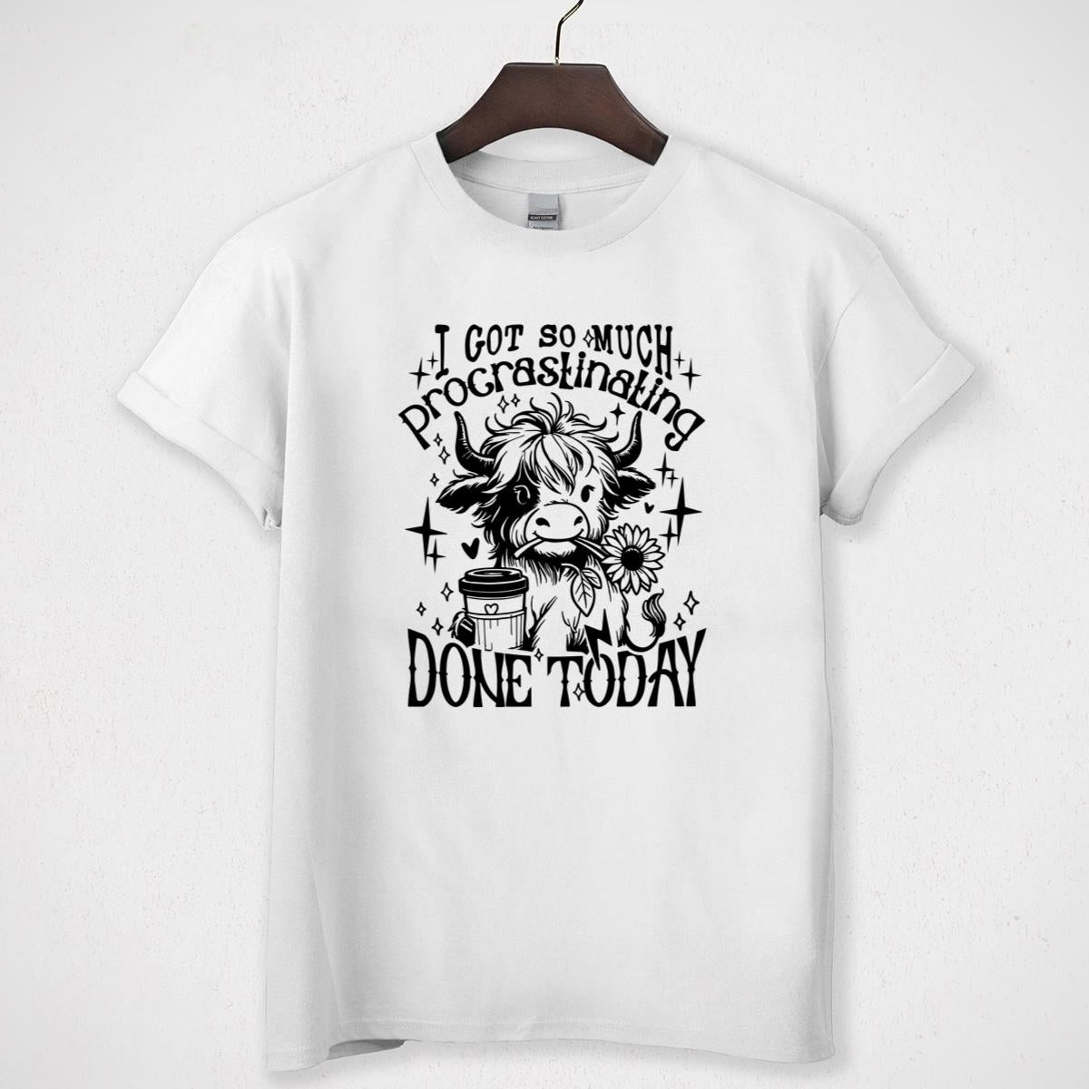 Coffee Lover Highland Cow Funny Procrastination Heifer Vintage Retro Unisex T-Shirt