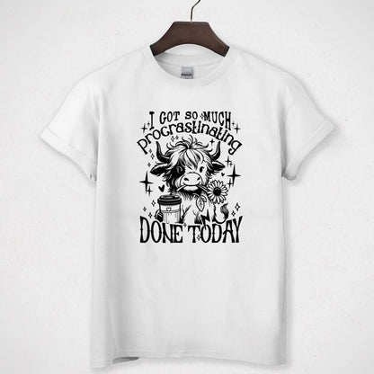 Coffee Lover Highland Cow Funny Procrastination Heifer Vintage Retro Unisex T-Shirt