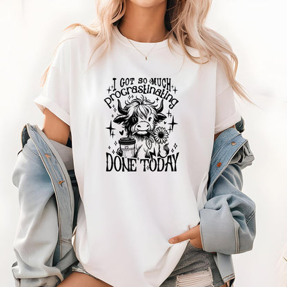 Coffee Lover Highland Cow Funny Procrastination Heifer Vintage Retro Unisex T-Shirt