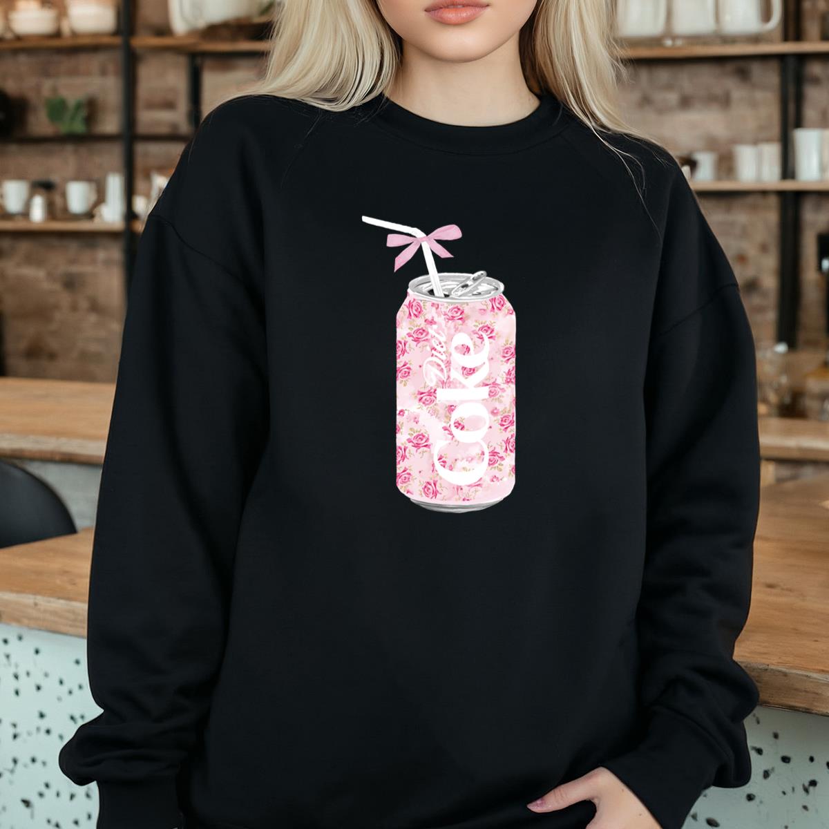 Coquette Diet Coke Floral Vintage Retro Cute Baby Pink Bow Unisex Sweatshirt