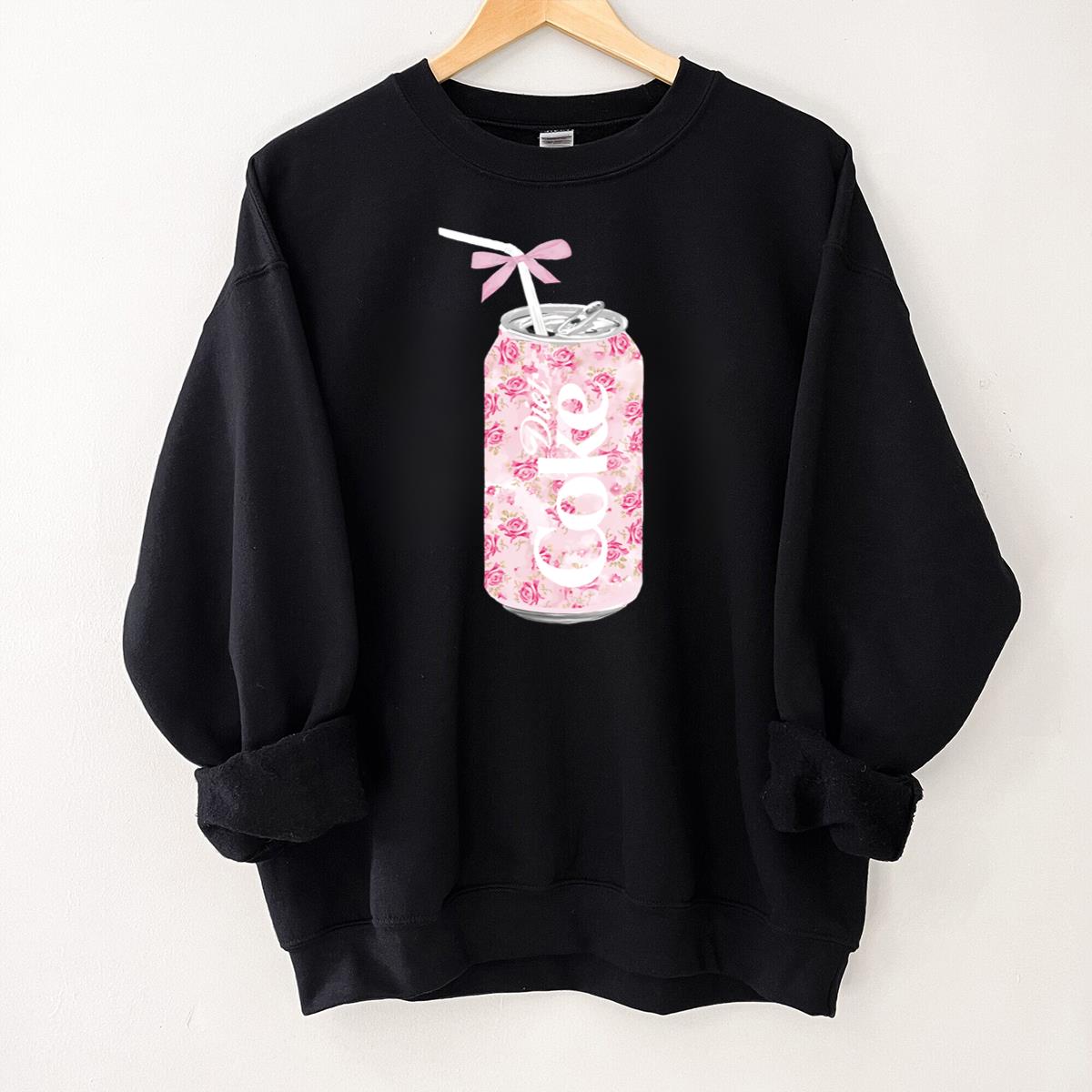 Coquette Diet Coke Floral Vintage Retro Cute Baby Pink Bow Unisex Sweatshirt