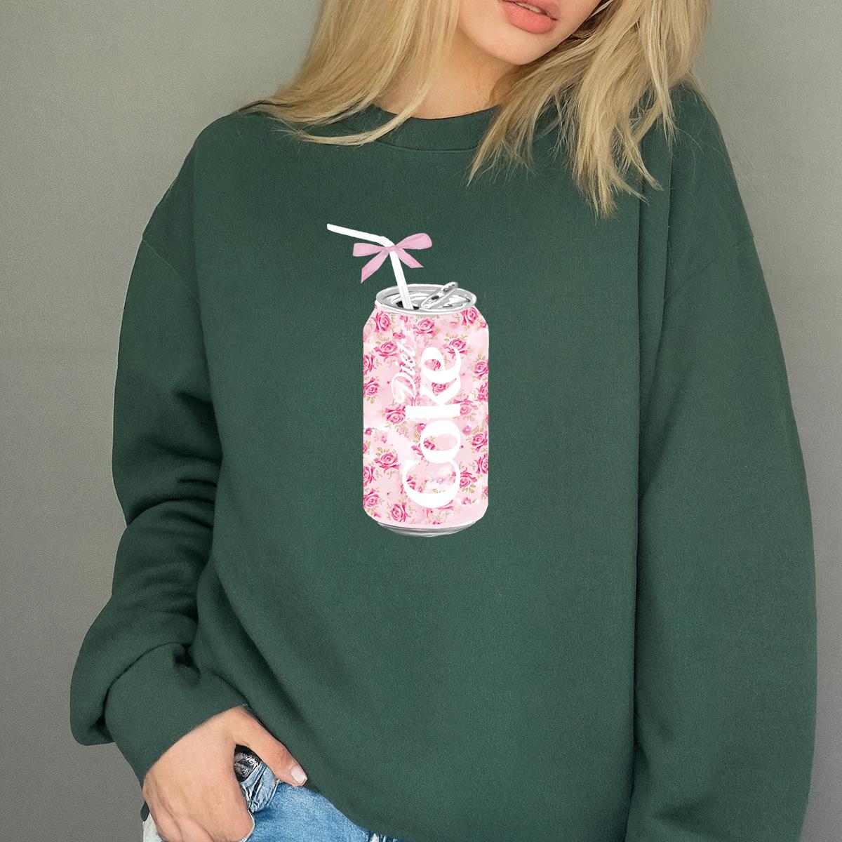 Coquette Diet Coke Floral Vintage Retro Cute Baby Pink Bow Unisex Sweatshirt