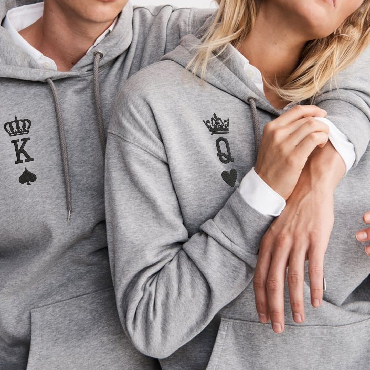 King and Queen Matching Hoodies for Couples - Custom Embroidered Relationship Hoodies