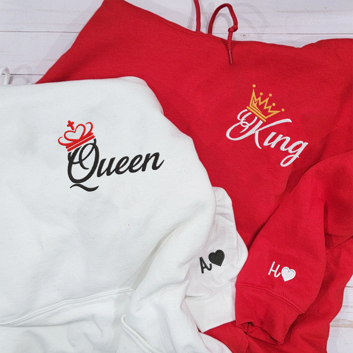 King and Queen Matching Hoodies for Couples - Custom Embroidered Relationship Hoodies