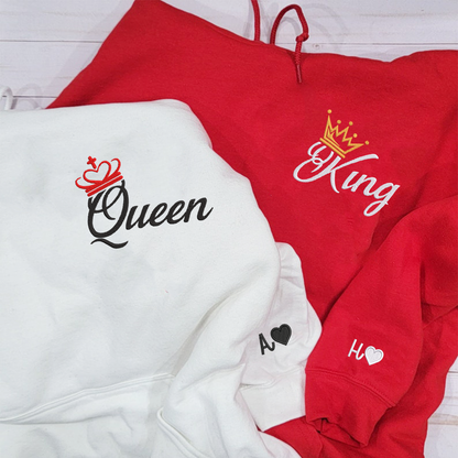 King and Queen Matching Hoodies for Couples - Custom Embroidered Relationship Hoodies