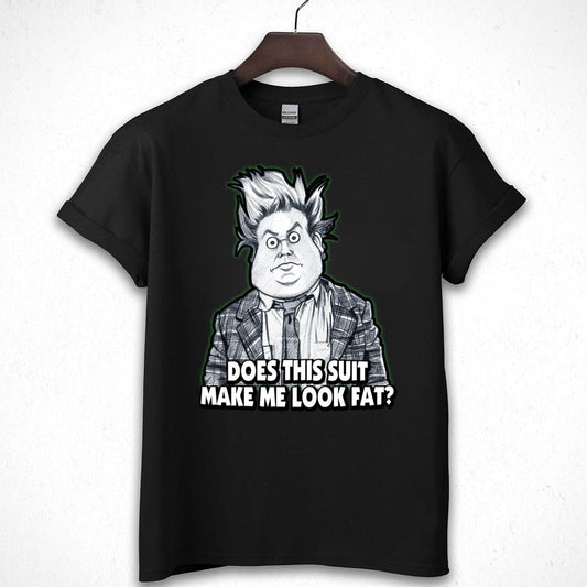 Funny 80s Movie Sketch Graphic Tee - Does This Suit Make Me Look Fat 