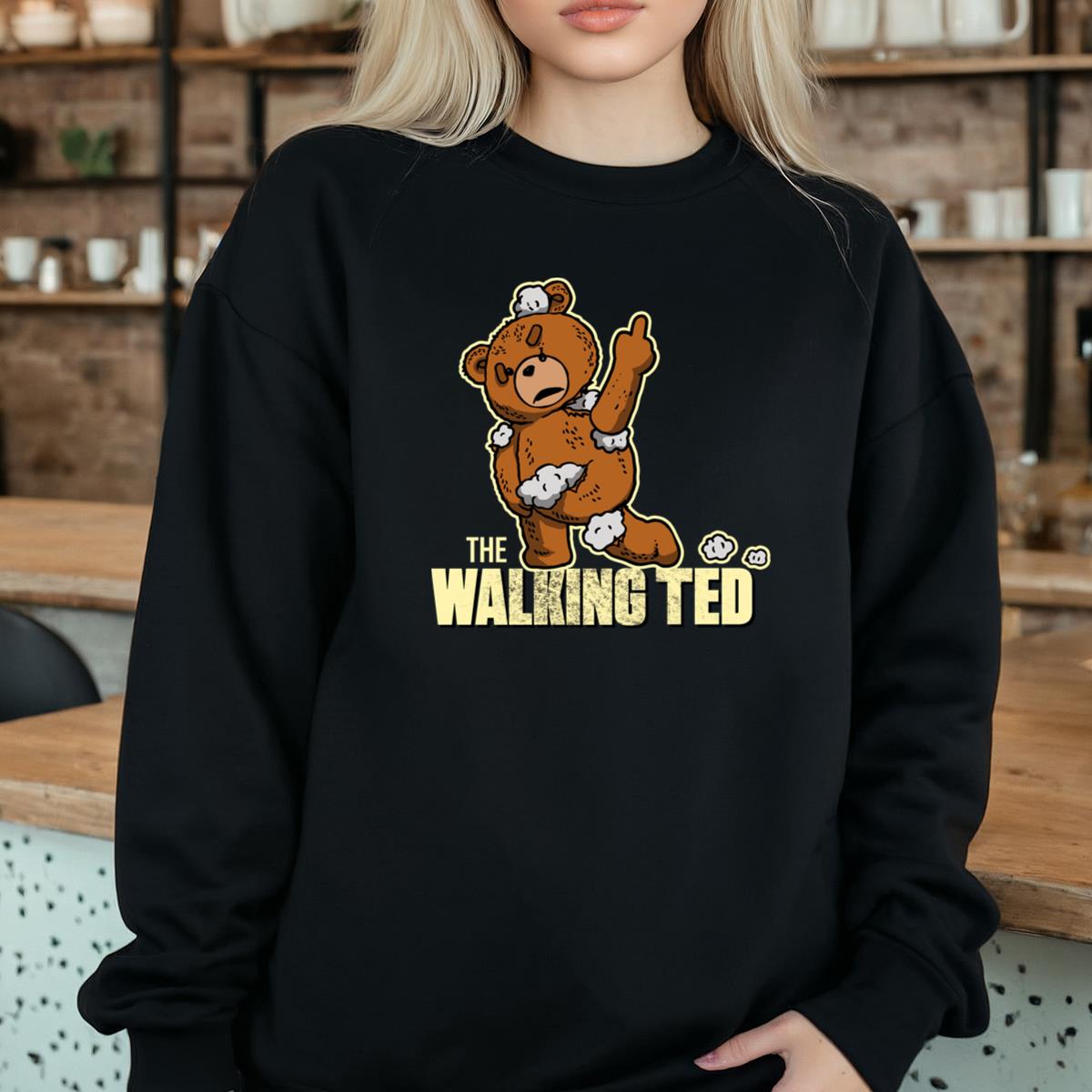 Funny Zombie Teddy Bear Graphic Tee - The Walking Ted Distressed Style T-Shirt 