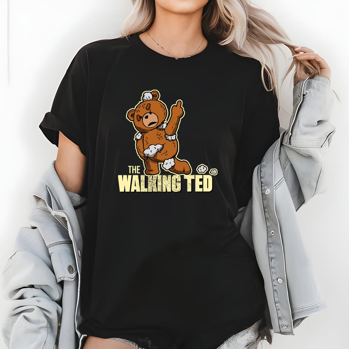Funny Zombie Teddy Bear Graphic Tee - The Walking Ted Distressed Style T-Shirt 