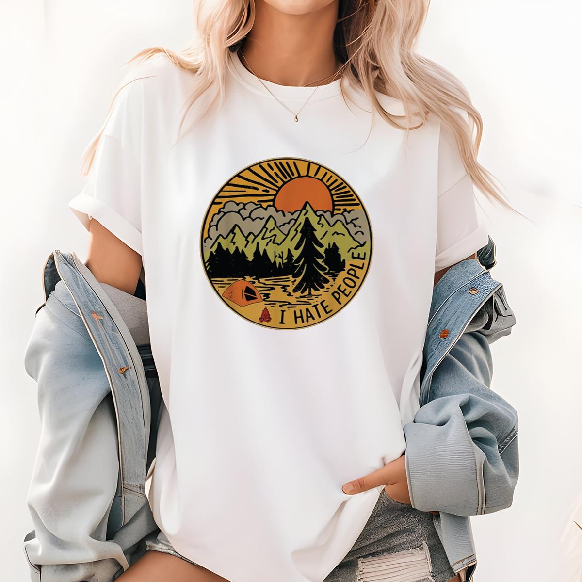 I Hate People Vintage Nature Hiking Camping Mountain Outdoor Unisex T-Shirt