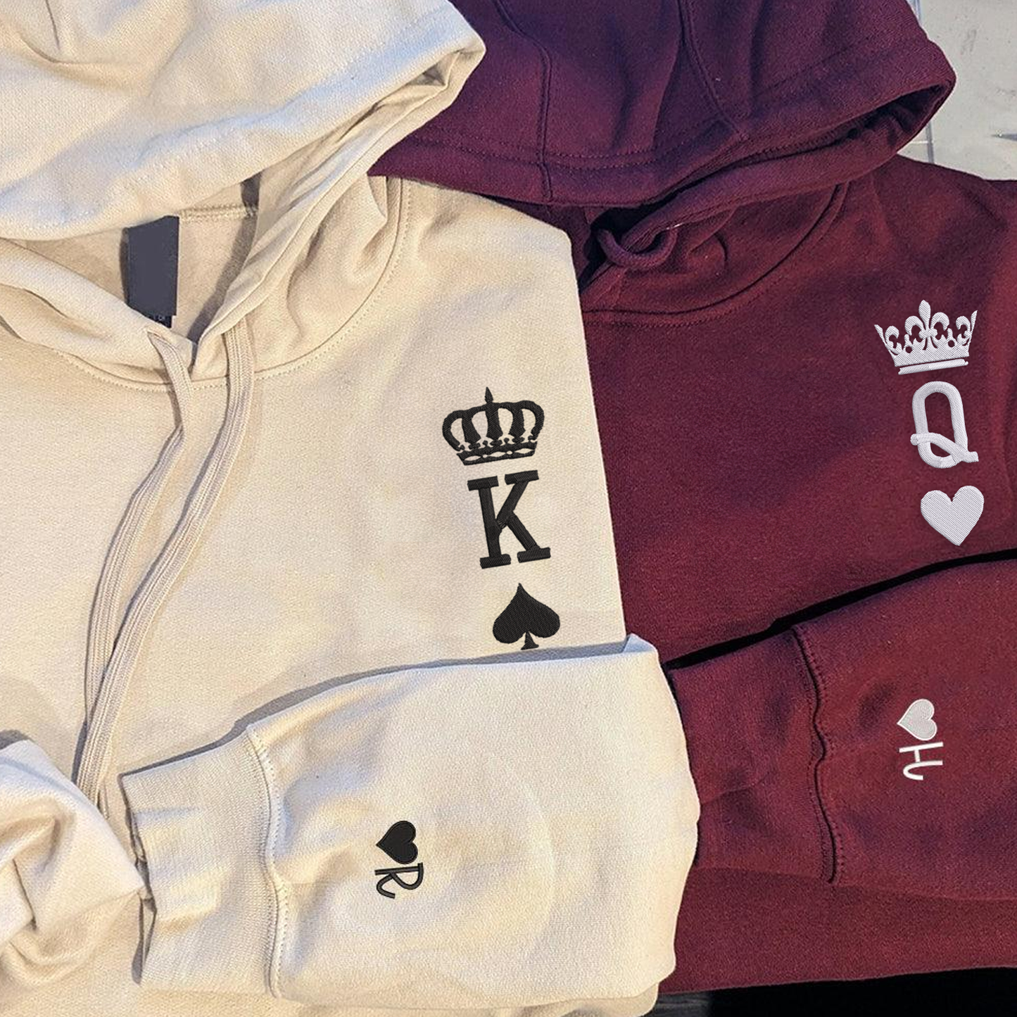 King and Queen Matching Hoodies for Couples - Custom Embroidered Relationship Hoodies