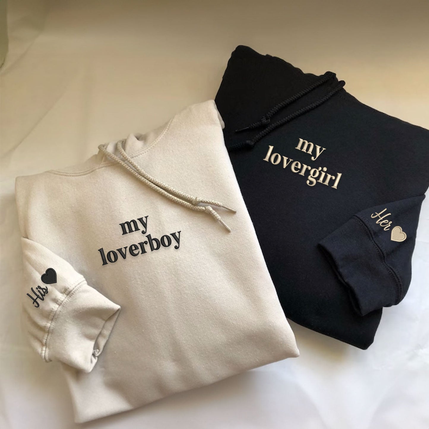 My Loverboy and My Lovergirl Matching Hoodies for Couples - Custom Embroidered Sweatshirts